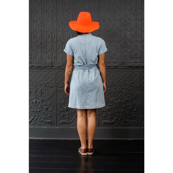 APIECE APART Avery Blue Pinstripe Short Sleeve Belted Mini Dress Size 10 print - Picture 2 of 7